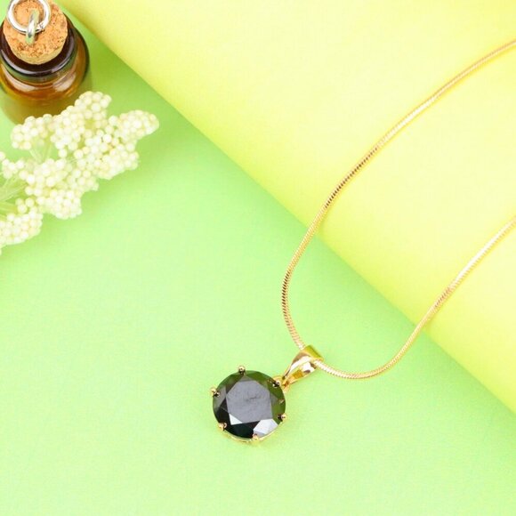 "Round Black Stone Rose Gold Pendant with Classic Prong Setting, XPPT1261 - Picture 2 of 13